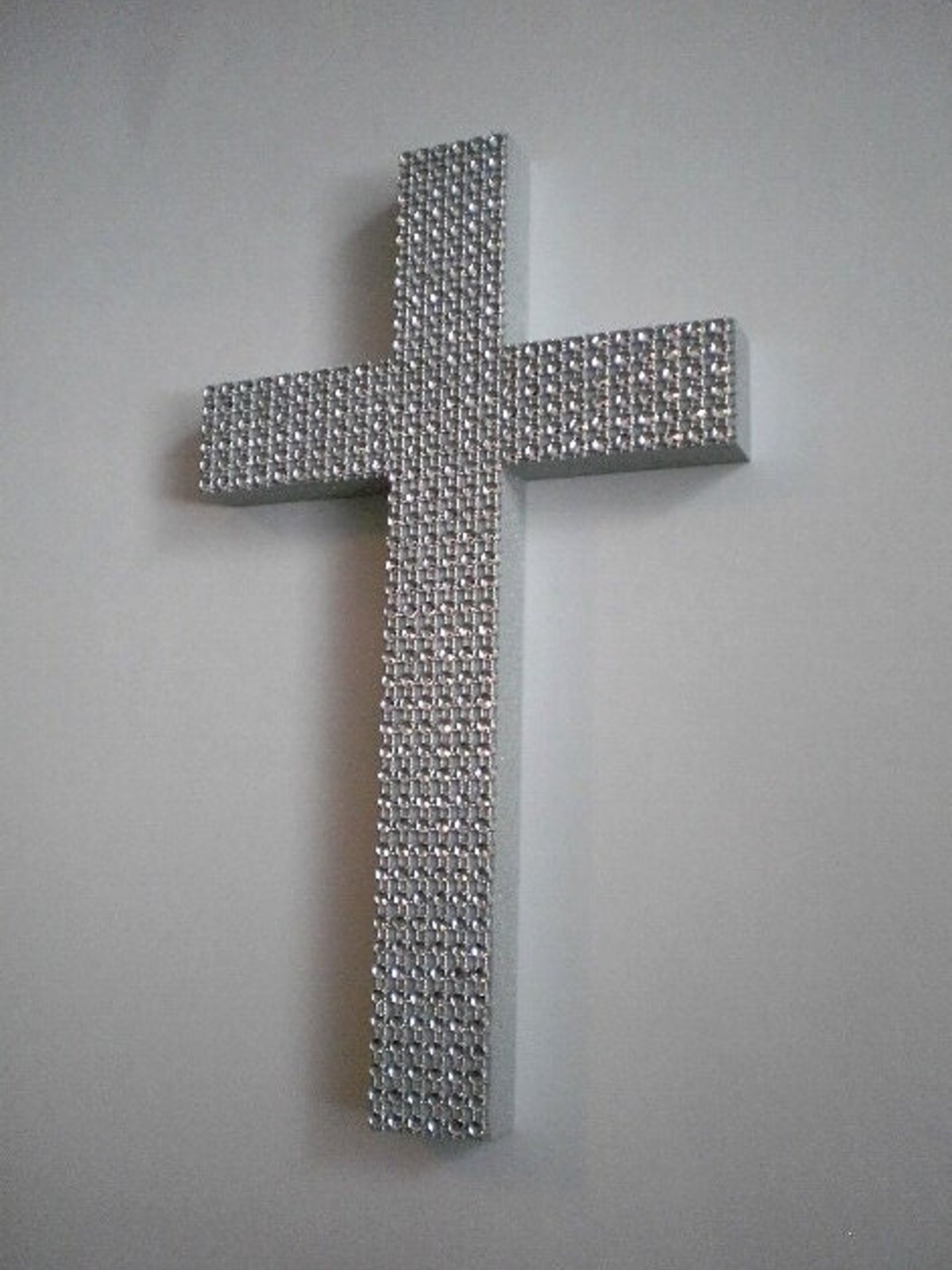 Silver Diamond Wrap Cross - Handpainted Decorative Wall Cross w/Matching Silver Diamond Wrap Bling  - 9.5" or 12"