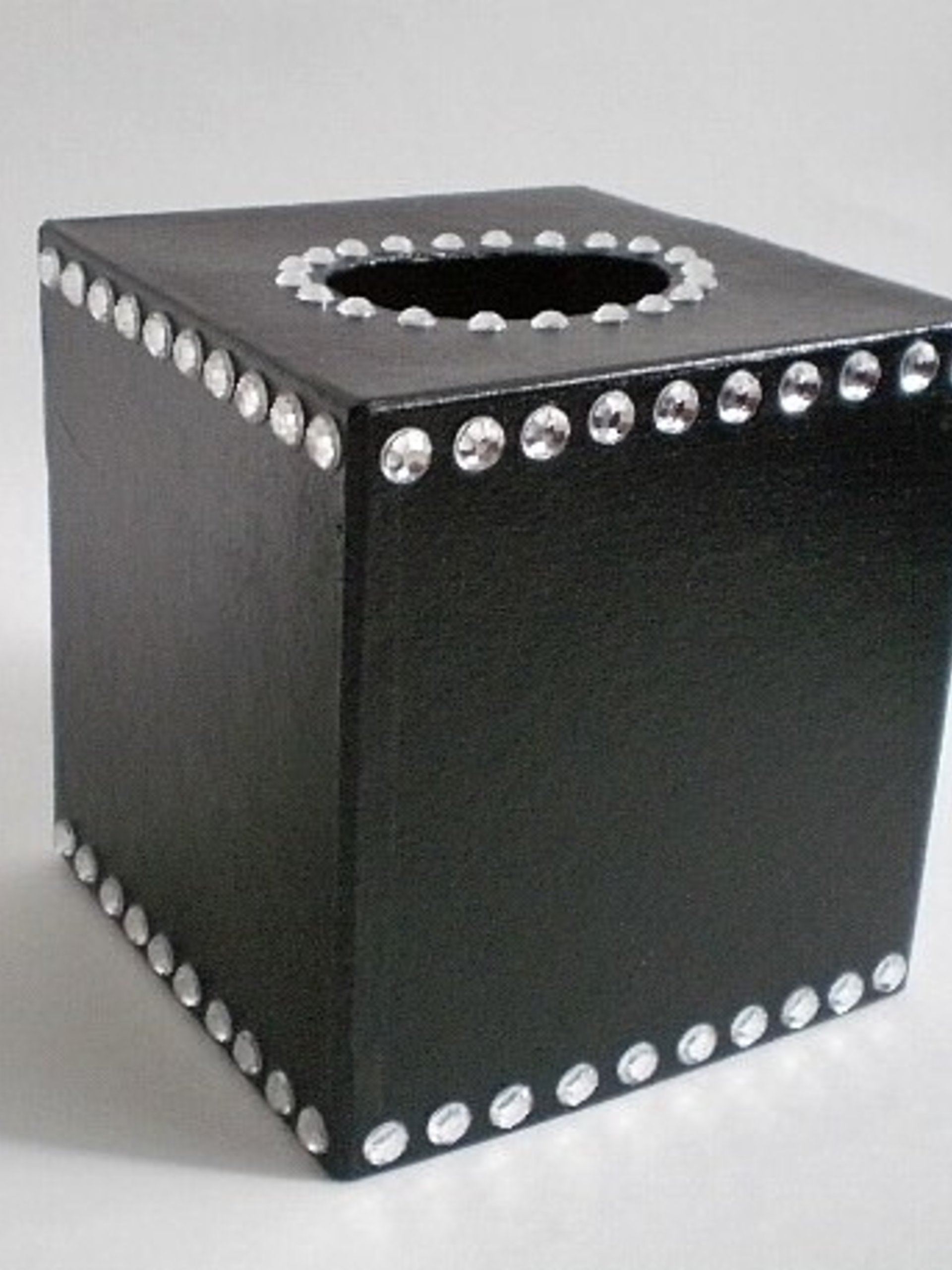 Bling Tissue Box Cover-Decorative Handpainted in Black or a Variety of Colors w/Sparkling Clear Rhinestones,Square Tissue Box