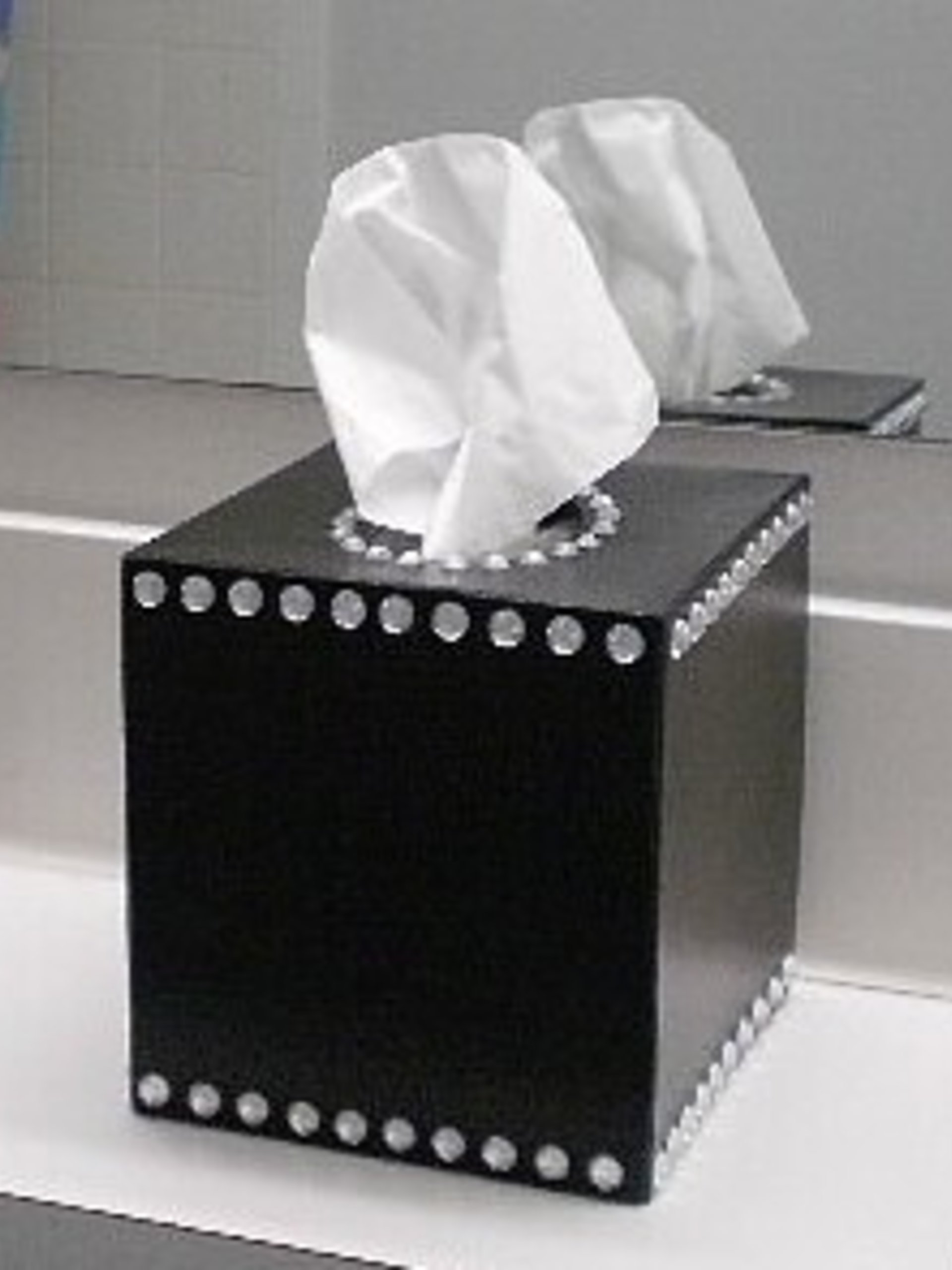 Bling Tissue Box Cover-Decorative Handpainted in Black or a Variety of Colors w/Sparkling Clear Rhinestones,Square Tissue Box