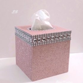 Glitter & Bling Diamond Wrap Tissue Box Cover - Blush glitter, or a variety of colors with clear rhinestones and silver diamond wrap