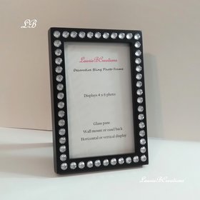 Bling Picture Frame - Black or White w/ Clear Rhinestones - for 4 x 6 or 5 x 7 photos or info
