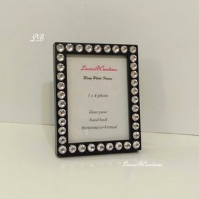 Bling Picture Frame - Black, White or Gray Mini Desktop Frame w/Clear Rhinestones - for 3" x 4" photos or info