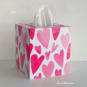 Hearts Tissue Box Cover - Decoupage square tissue holder, Valentines, Love