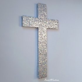 Chunky Glitter Cross- Sparkling Wall Cross in Iridescent Silver, Silver or Gold,  9.5" or 12"