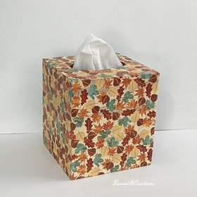 Fall Leaves Tissue Box Cover - Decoupage Autumn Tissue Holder