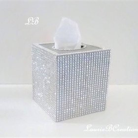 Bling Tissue Box Cover-Silver or Gold Diamond Wrap Square Tissue Holder-Sparkling Decor
