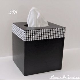 Bling Tissue Box Cover - Handpainted In a Variety of Colors w/Silver Diamond Wrap Bling, Home Decor, Office, Wedding