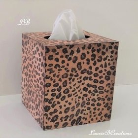 Animal Print Tissue Box Cover - Decoupage Wood Tissue Holder in Cheetah/Leopard Design
