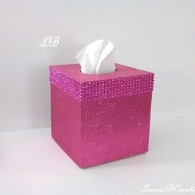 Pink Glitter & Diamond Wrap Square Tissue Box Cover-Sparkling Fine Glitter-w/Pink Diamond Wrap Rhinestone Bling